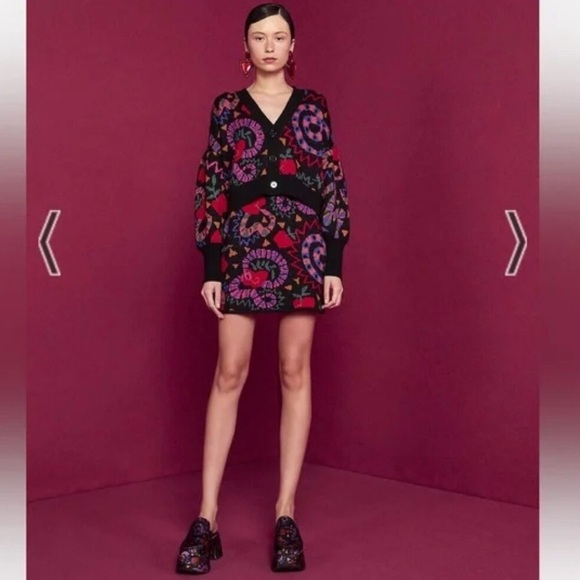 Farm Rio Black Knit Sweater Mini Skirt in Jungle Fruits Snake - Picture 3 of 3